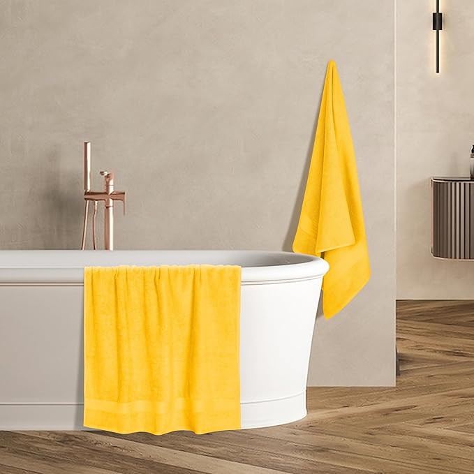 GLAMBURG Premium Cotton 4 Pack Bath Towel Set - 100% Pure Cotton - 4 Bath Towels 27x54 - Ideal for Everyday use - Ultra Soft & Highly Absorbent - Mustard Yellow