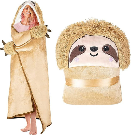 Sloth Wearable Hooded Blanket for Adults – Super Soft Warm Cozy Plush Flannel Fleece Throw & Sherpa Hoodie Cloak Wrap - Sloth Gifts for Women Adults Girls and Kids