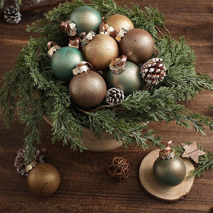 12 Pcs Neutral Textured Christmas Ball Ornaments 2.36'' Vintage Christmas Tree Decor Rustic Distressed Ornaments with Loop Shatterproof Hanging Ball for Farmhouse Xmas Decor (Nostalgic Color)