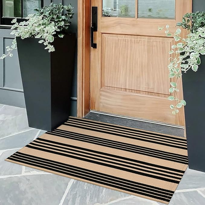 OJIA Fall Front Door Mat Outdoor 24''x35'' Washable Front Door Rug Entry Rug Indoor Outdoor Rugs Halloween Doormat Cotton Woven Striped Small Area Rugs for Porch/Bathroom/Farmhouse/Home Entrance
