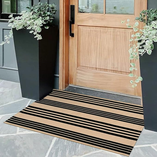 OJIA Fall Front Door Mat Outdoor 24''x35'' Washable Front Door Rug Entry Rug Indoor Outdoor Rugs Halloween Doormat Cotton Woven Striped Small Area Rugs for Porch/Bathroom/Farmhouse/Home Entrance