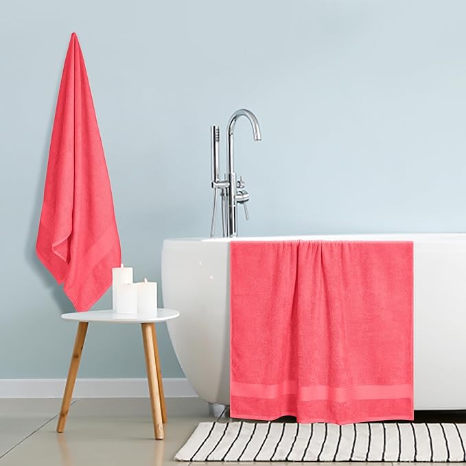 GLAMBURG Premium Cotton Oversized 2 Pack Bath Sheet 35x70-100% Pure Cotton - Ideal for Everyday use - Ultra Soft & Highly Absorbent - Machine Washable - Coral Living