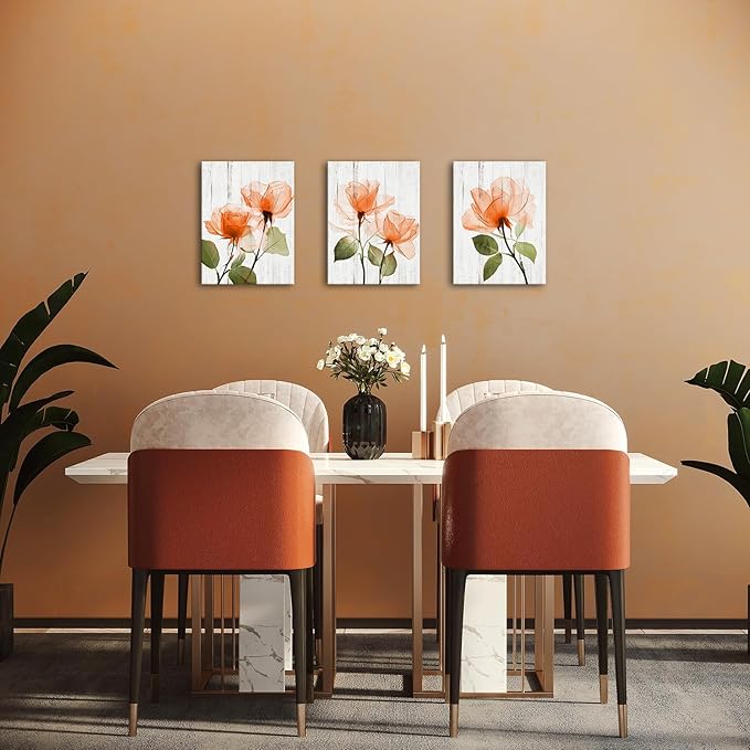 Saypeacher Orange Flower Wall Art Bathroom Pictures Orange Rose Wall Decor for Bedroom 12x16inchesx3pcs