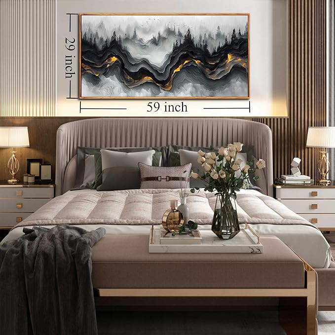 Ouzzlie White Canvas Wall Art Abstract Landscape Wall art Nature Pictures Wall Decor for Living Room 29" x 59"