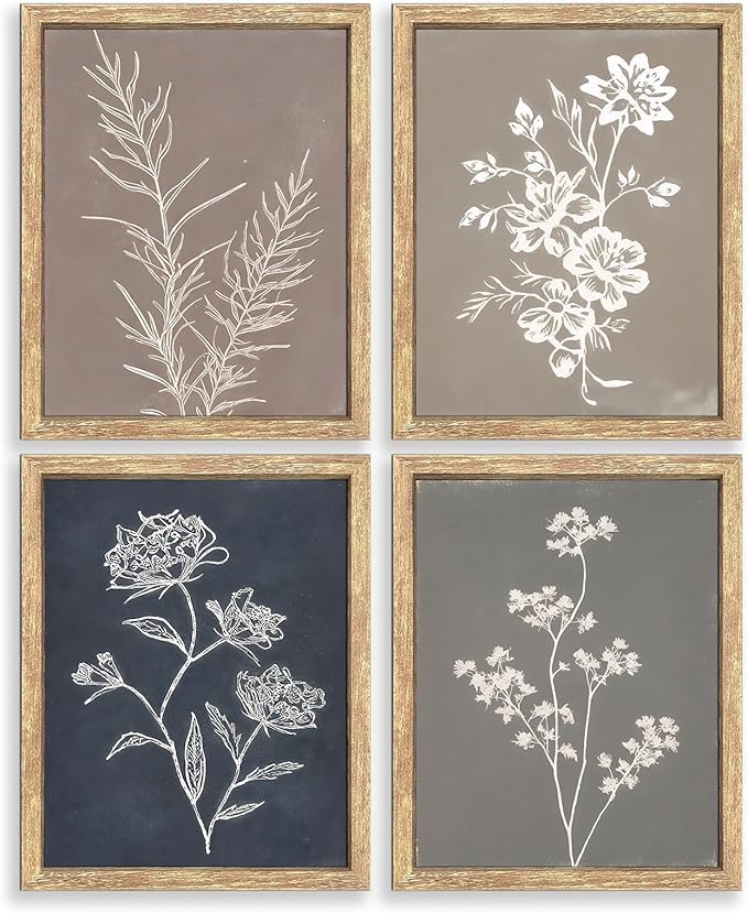 GUMEYJIA Boho Wall Art Set of 4 for Framed Minimalist Botanical Print Canvas Art Rustic Vintage Farmhouse Home Kitchen Wall Decor (8x10 in)