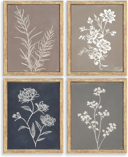 GUMEYJIA Boho Wall Art Set of 4 for Framed Minimalist Botanical Print Canvas Art Rustic Vintage Farmhouse Home Kitchen Wall Decor (8x10 in)