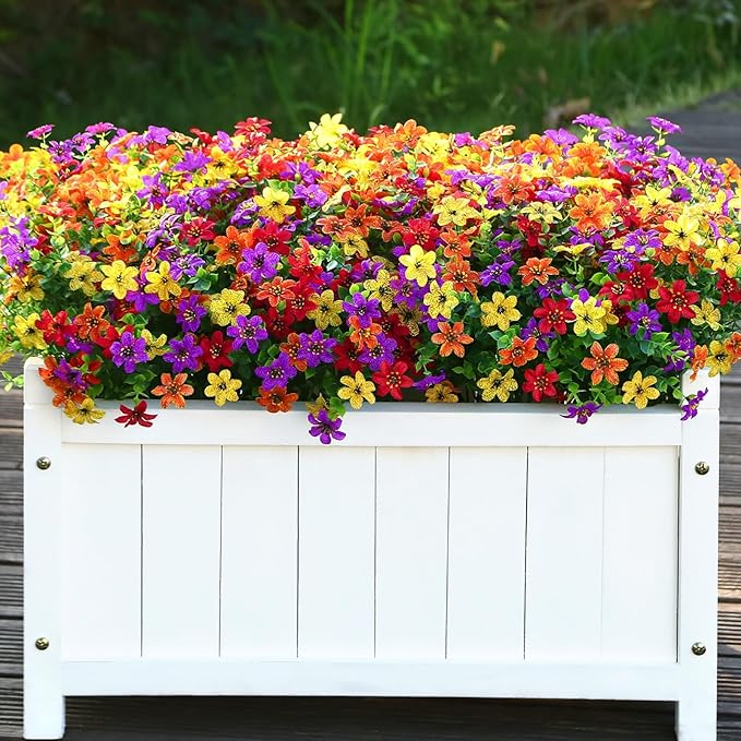 SHareconn 40 Bundles Artificial Flowers for Outdoors Spring Decoration, Fake Silk Realistic Faux Plants UV Resistant for Outdoor Planter Porch Patio Summer Outside Decor, RedPurpleYellowOrange