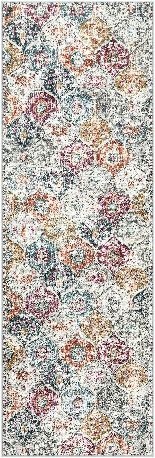 Lahome Moroccan Trellis Hallway Runner Rug, 2x6 Kitchen Runner Rugs Non Skid Washable, Vintage Laundry Room Rug Ultra-Thin Long Carpet for Bathroom Bedroom Entryway, Aqua/Multi