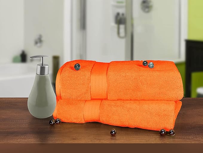 GLAMBURG 700 GSM Premium Cotton 2-Pack Oversized Extra Large Bath Sheet Set - 100% Combed Cotton - 2 Bath Sheets 35x70 - Luxury Hotel & Spa Quality - Durable Ultra Soft Highly Absorbent - Orange