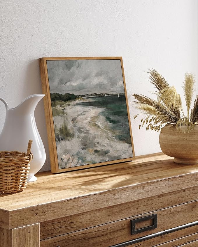 InSimSea Square Framed Canvas Wall Art, Room Decor Scenery Clouds Coastal Seaside Canvas Oil Painting Home Wall Decor Artwork, Classical Art Prints Decor for Living Room, Bedroom, Office 12"x12"