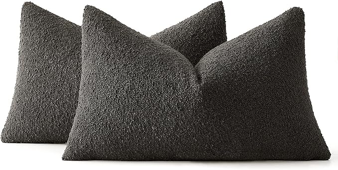 MIULEE 12x20 Inch Decorative Lumbar Throw Pillows for Bed Set of 2 Textured Boucle Neutral Throw Pillow Covers Dark Coffee Accent Solid Pillowcase Cozy Soft Sofa Livingroom Home Decor