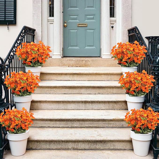 16 Bundles Fall Flowers Artificial for Decoration, Faux Fall Flowers for Outdoor Planters, Autumn Fake Hibiscus Syriacus Silk Flowers Plants Look Real UV Resistant for Outside Home Porch Patio