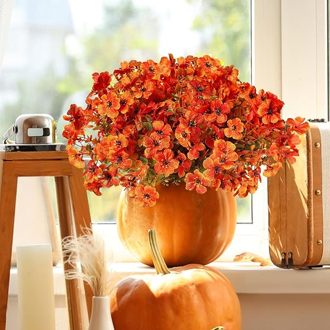 Artificial Fall Flowers Faux Mums for Outdoor Indoor Garden Home Decoration,12 Bundles Faux Silk Daisy UV Resistant Look Real No Fade for Front Door Porch Patio Yard Balcony Autumn Decor