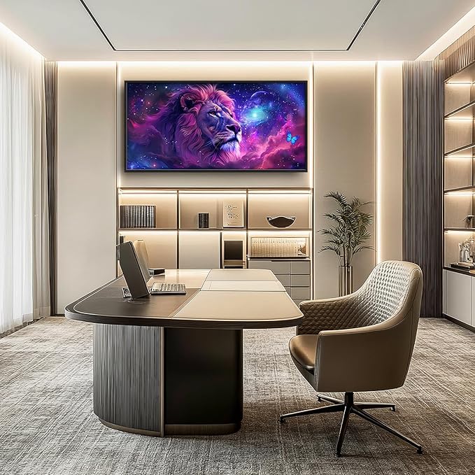 Flintis Large Lion Wall Art Colorful Lion Pictures Wall Decor Abstract Animal Canvas Painting Print Artwork Decoration Framed for Living Room Bathroom Master Bedroom Office Dining Room 60L x 30W