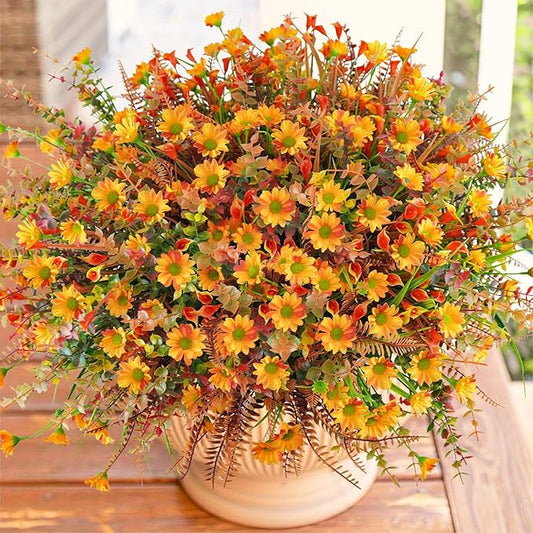 64 Pcs Artificial Fall Flowers - UV Resistant Fake Mums Outdoor Faux Plants for Home Garden Patio Porch Window Box Thanksgiving Decor