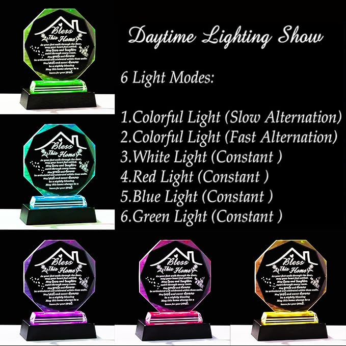 House Warming Gifts New Home Crystal Plaque with Colorful Base Bless This Home Decor HouseWarming New House Present For Family, Couple, Women Keepsakes Decor