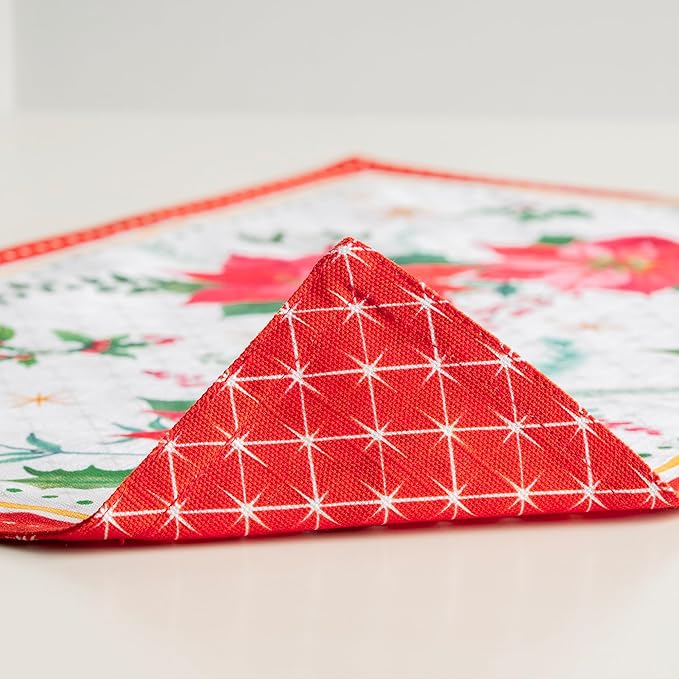 Maison d' Hermine Placemats Set of 4 100% Cotton Washable Cloth Place Mats, Reusable Table Mats for Kitchen Dining Decoration, Party, Wedding, Restaurant (Poinsettia Christmas, 13" x 19")