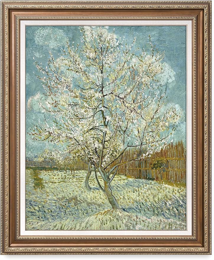 DECORARTS - The Pink Peach Tree, Vincent Van Gogh Art Reproduction. Acid Free Cotton Canvas Giclee Print w/Bronze Frame&Mat for Wall Decor.