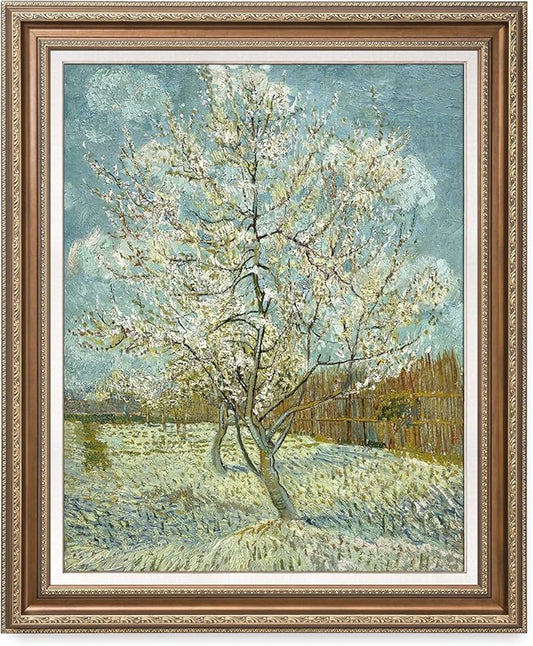 DECORARTS - The Pink Peach Tree, Vincent Van Gogh Art Reproduction. Acid Free Cotton Canvas Giclee Print w/Bronze Frame&Mat for Wall Decor.