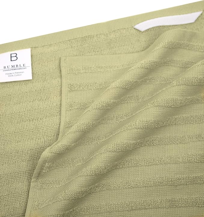 Premium Kitchen Towels (20”x 28”, 6 Pack) | Large Kitchen Hand Towels | Kitchen Towels Cotton | Flat & Terry Towel | Highly Absorbent Tea Towels Set with Hanging Loop | Wide Stripe Sage Green