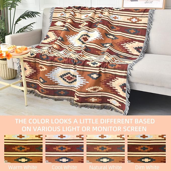 Boho Throw Blanket Reversible Cotton Bohemian Tapestry Hippie Room Decor Outdoor Blanket Double Sided (Boho Pattern, 50"x60")