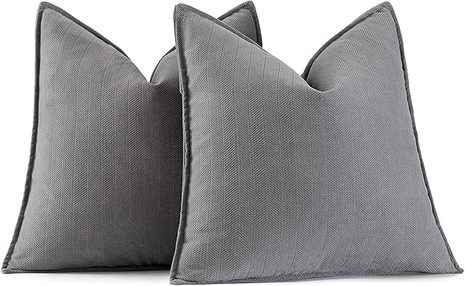 MIULEE Pack of 2 Grey Decorative Pillow Covers 16x16 Inch Soft Chenille Luxurious Couch Throw Pillows Farmhouse Cushion Covers with Elegant Design for Sofa Bedroom Living Room Home Decor