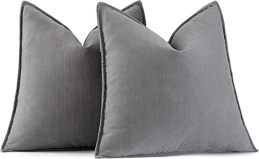 MIULEE Pack of 2 Grey Decorative Pillow Covers 16x16 Inch Soft Chenille Luxurious Couch Throw Pillows Farmhouse Cushion Covers with Elegant Design for Sofa Bedroom Living Room Home Decor