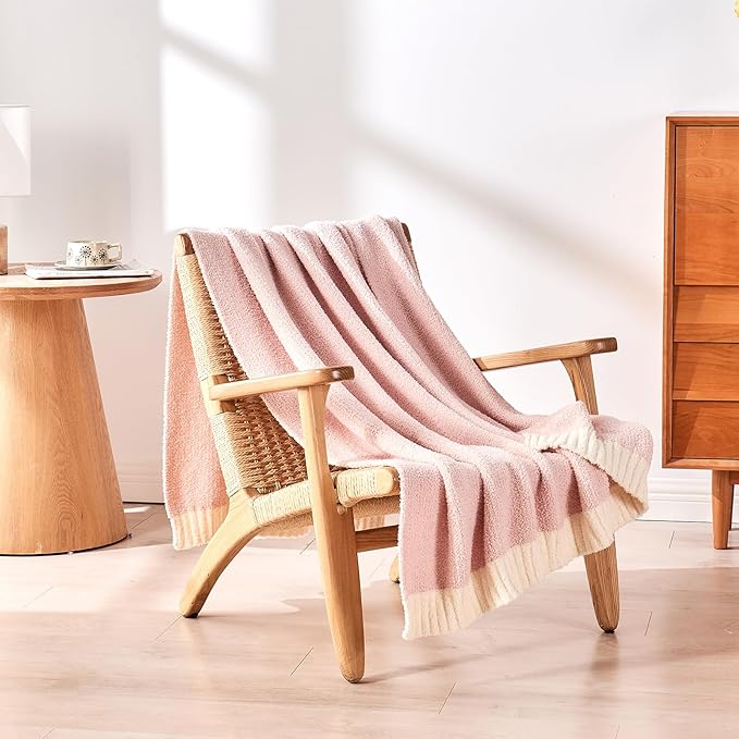 CozeCube Melange Blanket, Ultra Soft Pink and White Throw Blanket, Warm Cozy Knit Fuzzy Plush Reversible Throw for Couch Bed Sofa, 60"x80"