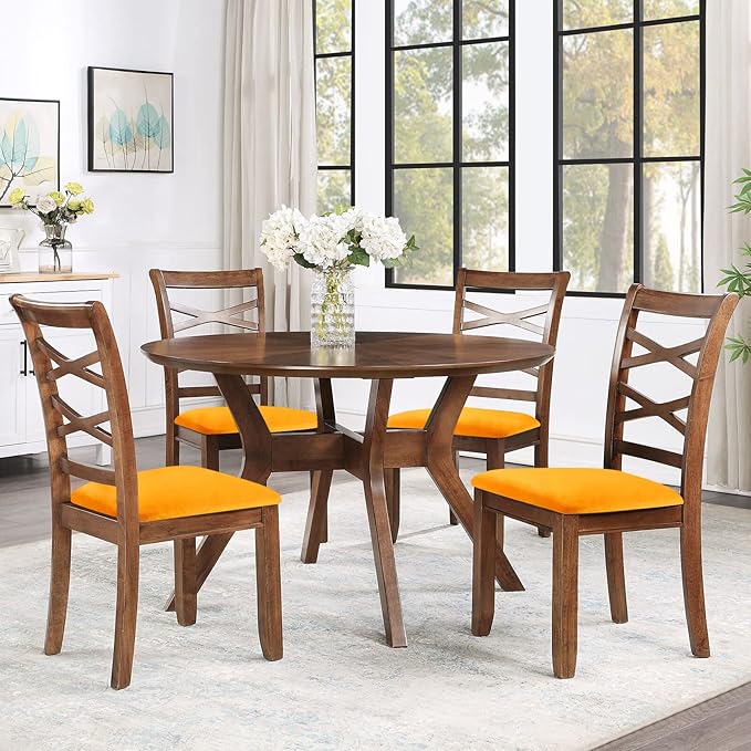 Smiry Velvet Seat Covers for Dining Room Chair Set of 2, Stretch Fit Removable Washable Chair Seat Cushion Protector Slipcovers with Ties, Mustard Yellow