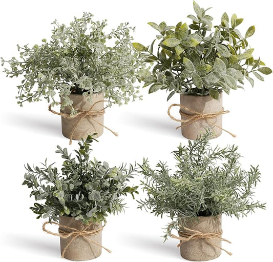 4Pcs Small Artificial Plants Indoor for Shelf Decor - Fake Plant for Home Office Decor - Small Artificial Plants in Pots for Kitchen Bathroom Laundry Farmhouse Room Decor