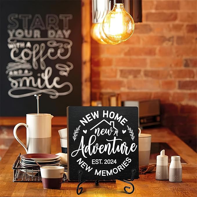 Housewarming Gifts, New Home New Adventure Memories Welcome Home Decorations, Best Gift Ideas for Family Couple, 5 x 5 Inches Living Room Bedroom Kitchen Bathroom Decor-070
