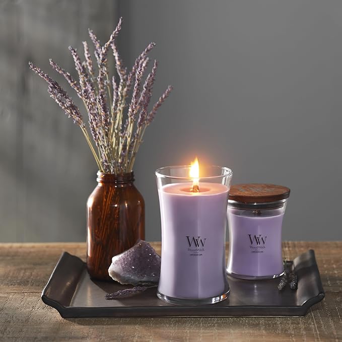 WoodWick Medium Hourglass Candle Lavender Spa - Premium Soy Blend Wax Pluswick Innovation 60 Hour Burn Time