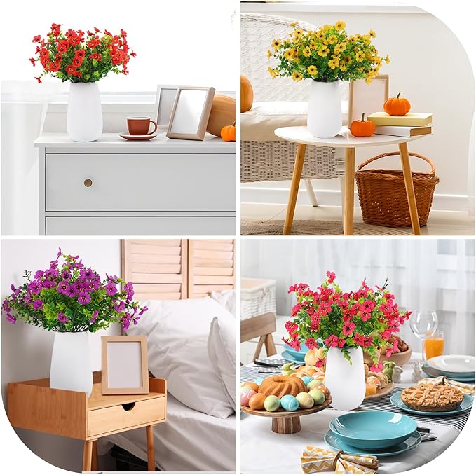 18 Pcs Artificial Flowers for Outdoors UV Resistant Fake Flower Plastic Spring Flowers Faux Silk Plants for Outside Porch Window Easter Patio Home Decor (18, Red, Purple, Yellow, Rose Red)