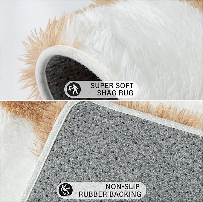 Checkered Rug 4x4 for Living Room, Beige and White Modern Shag Rug Super Soft Washable Indoor Fuzzy Carpet Non-Slip Fluffy Rugs for Bedroom Home Aesthetic Decor