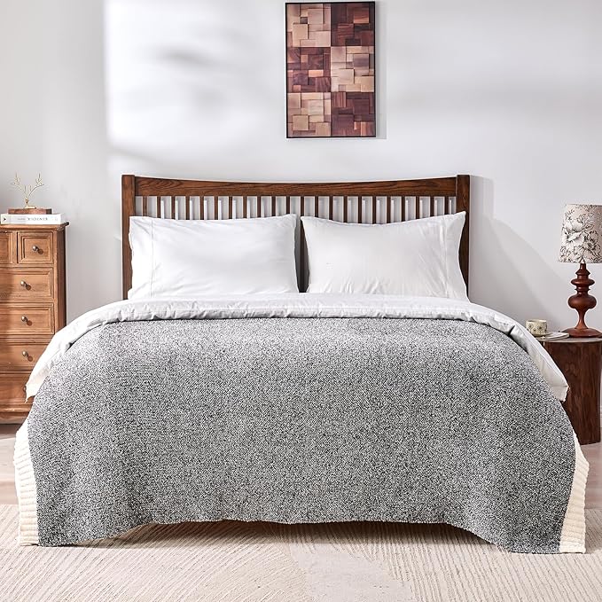 CozeCube Melange Blanket, Ultra Soft Black and White Throw Blanket, Warm Cozy Knit Fuzzy Plush Reversible Throw for Couch Bed Sofa, 50"x60"