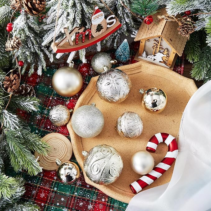 Wironlst Christmas Ball Ornaments - 30pcs Shatterproof Plastic Christmas Ornaments Hanging Ball Decorations for Xmas Tree, Holiday, Wedding, Party (Multi-Size, Champagne)