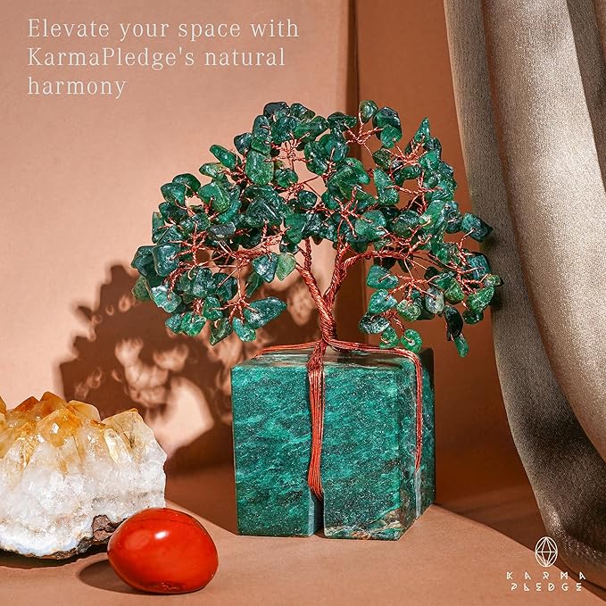 Crystal Tree of Life for Home and Office Decor, Handmade Raw Crystal Base Green Aventurine Chakra Healing Crystal Tree for Positive Energy, Money, Good Luck, Christmas Décor, Birthday Gifts for Women