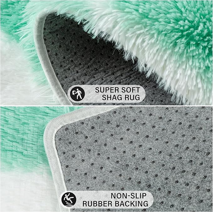 Checkered Rug 6x9 for Living Room, Green and White Modern Shag Rug Washable Non-Slip Large Area Rug Super Soft Indoor Fuzzy Carpet Fluffy Rugs for Bedroom Home Aesthetic Decor