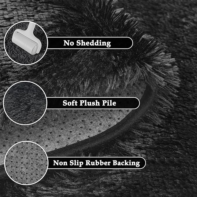 5x7 Area Rug for Living Room, Modern Black Super Shag Shaggy Soft Washable Indoor Fuzzy Carpet Non-Slip Fluffy Rugs for Bedroom Home Aesthetic Decor
