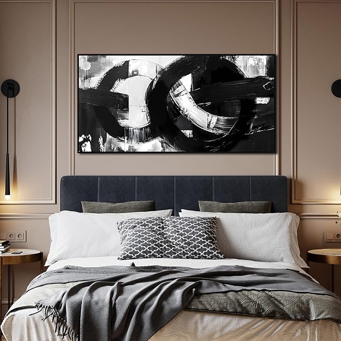 Abstract Canvas Wall Decorations Black Framed Wall Art Black White Artwork for Living Room Poster Pictures for Home Office 29"x 59"