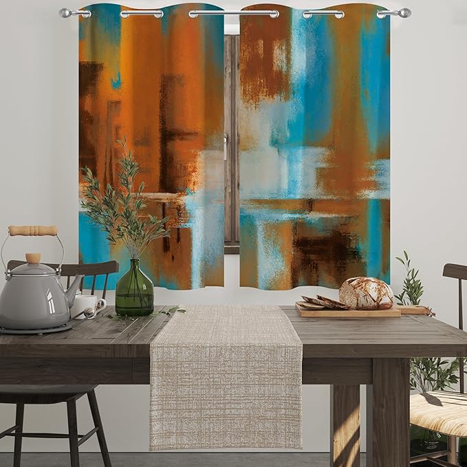 Asuexpect Rust Curtains 2 Panels Abstract Curtain Room Darkening Grommet Window Treatments Modern Decorative for Bedroom Living Room, 26x36 Inches