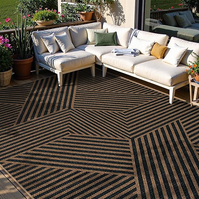 Lahome Modern Geometric Easy Jute Carpet, 6x9 Area Rugs for Living Room Outdoor Patio Washable Indoor Outdoor Dining Room Rug, Farmhouse Large Non Slip Carpet for Bedroom Backyard Office