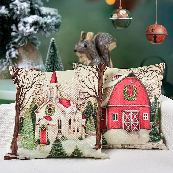 Hlonon Christmas Decorations Christmas Pillow Covers 20 x 20 Inches Set of 4 - Xmas Series Cushion Pillow Cover Custom Zippered Square Pillowcase