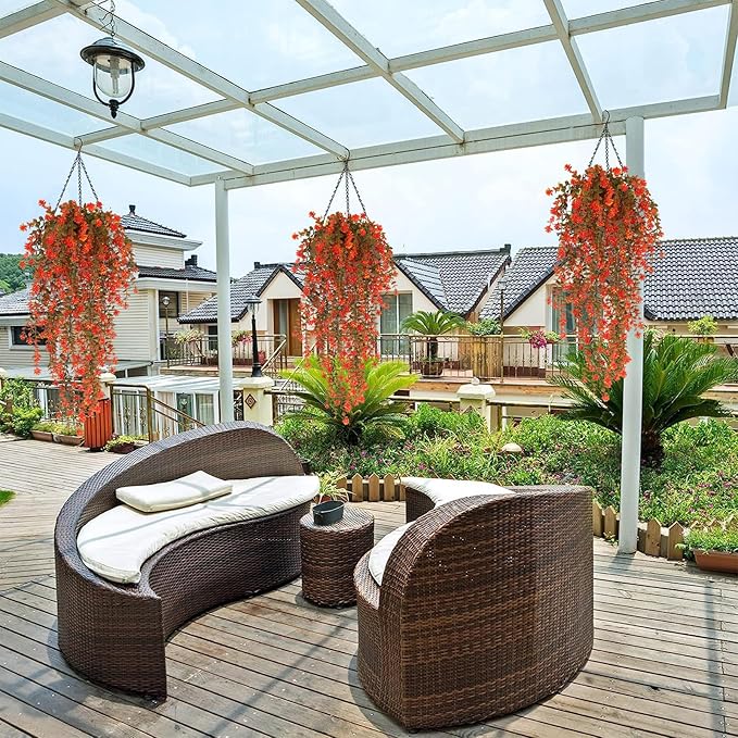 SJL Artificial Fake Fall Hanging Flowers Fake Plant Artificial Hanging Plants Flower Fall Eucalyptus Palnts Outdoor Faux Autumn Vines Decor Real Touch for Patio Living Room Thanksgiving (Salmon)