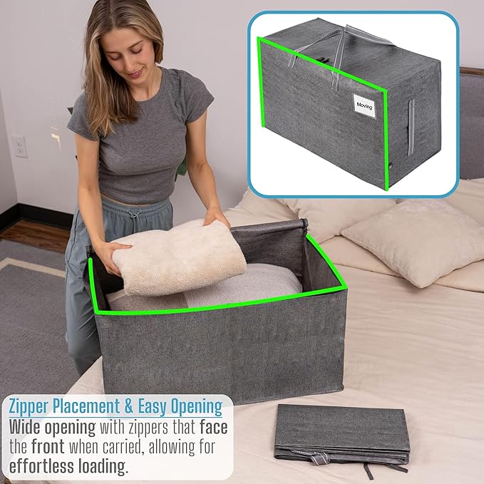 VENO 8 Pack Moving and Storage Bags, Heavy Duty, Alternative to Moving Boxes, Large Packing Totes Supplies for College Dorm Room with Zipper for Clothes, Wide Open Design (Dark Gray, 8 Pack)