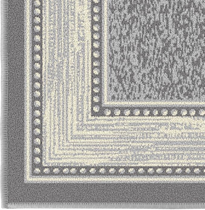 Ottomanson Hallway Runner Rug 1'10" x 7' Non Slip Border Area Rugs Easy to Clean Laundry Rug Runner Durable & Pet Friendly Floor Carpet Runners for Hallways Entryway Living Room Kitchen, Light Gray
