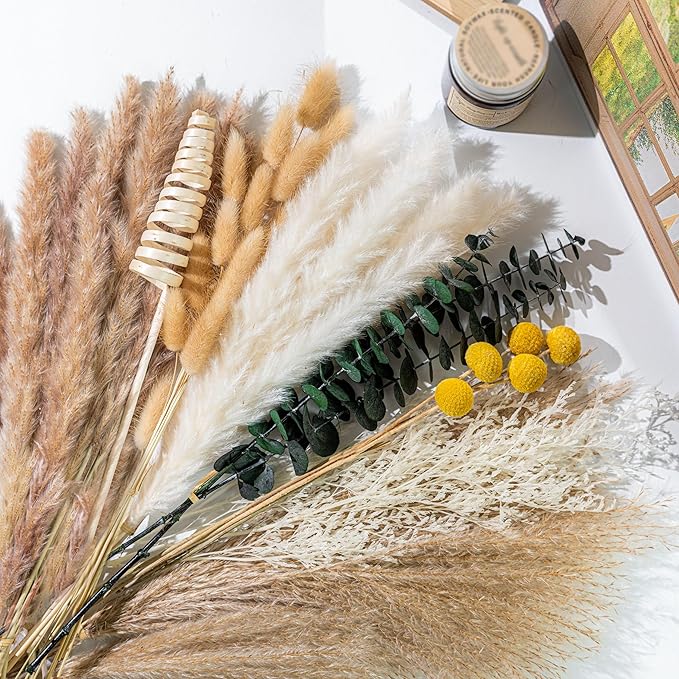 WILD AUTUMN Eucalyptus and Pampas Grass Boho Decor Dried Flowers Mix Bouquet Billy Balls Bunny Tail Home Wedding Rustic Farmhouse Decor