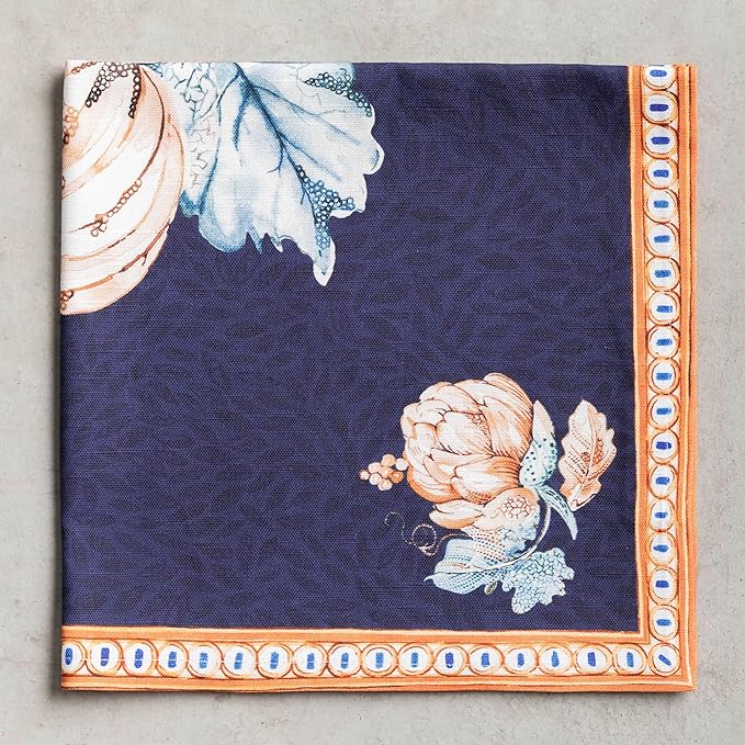 Maison d' Hermine Cloth Napkins Set of 4 100% Cotton Everyday Reusable Square Napkins Cloth Washable, Dinner, Party, Wedding, Restaurant (Pumpkin Blues, 20" x 20")