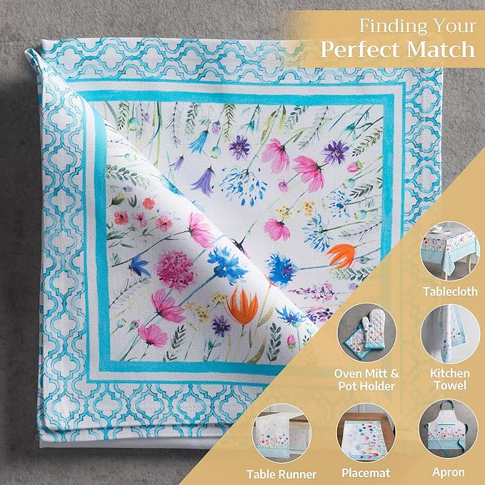 Maison d' Hermine Cloth Napkins Set of 4 100% Cotton Everyday Reusable Square Napkins Cloth Washable, Dinner, Party, Wedding, Restaurant, Spring/Summer (Flower in The Field, 20" x 20")