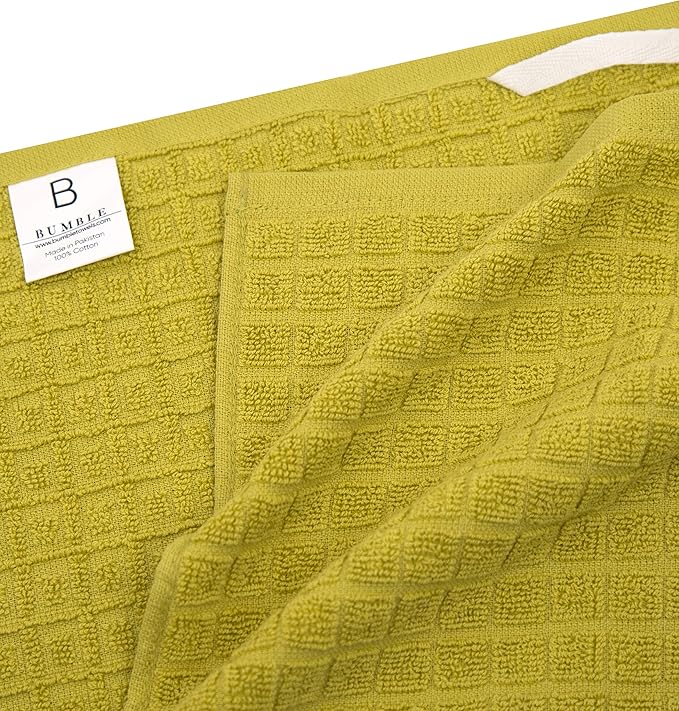 Premium Kitchen Towels (20”x 28”, 6 Pack) – Large Cotton Kitchen Hand Towels – Flat & Terry Towel – Highly Absorbent Tea Towels Set with Hanging Loop (Lime Green Check)